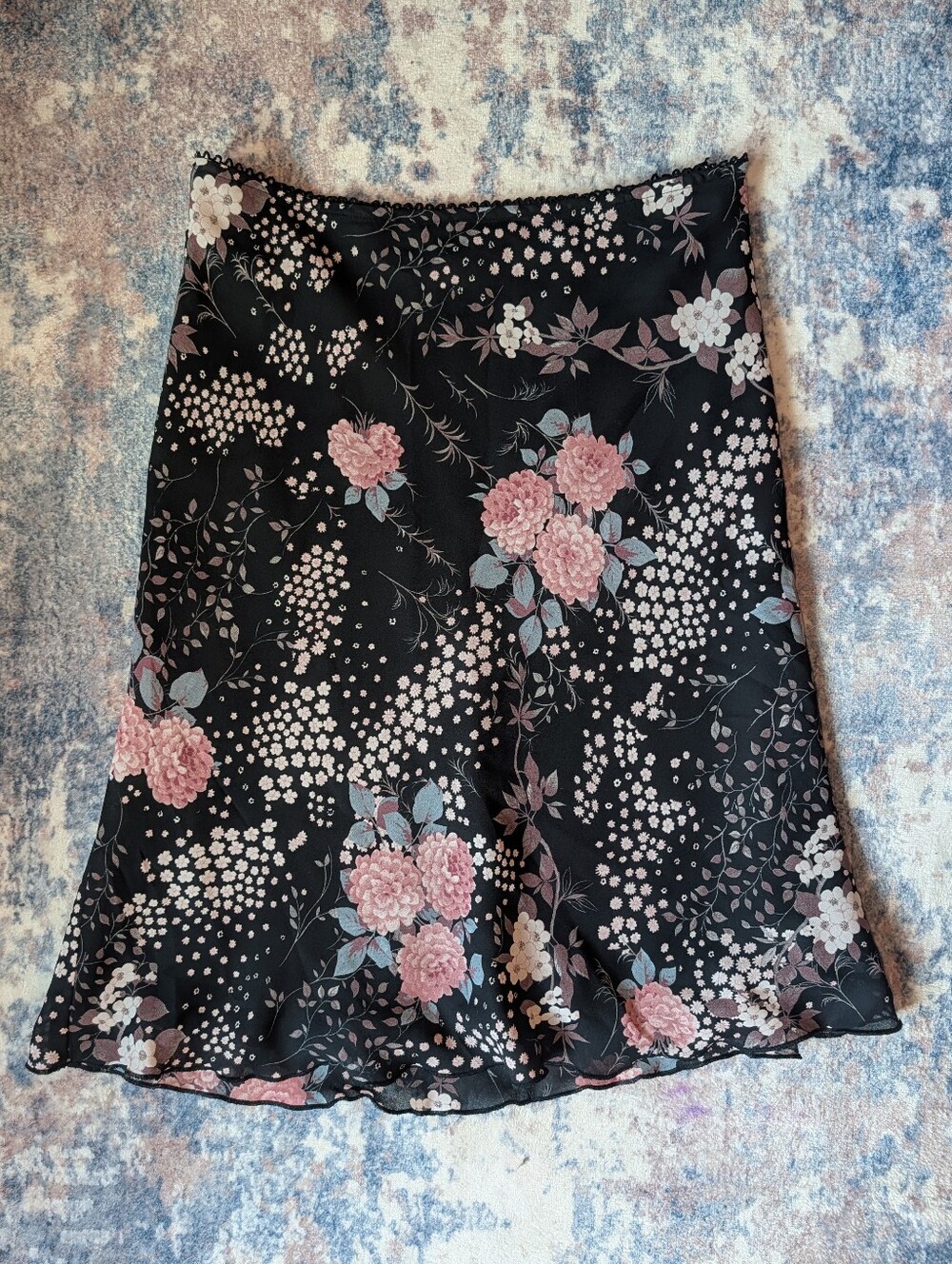 Old Navy Black Floral Midi Skirt